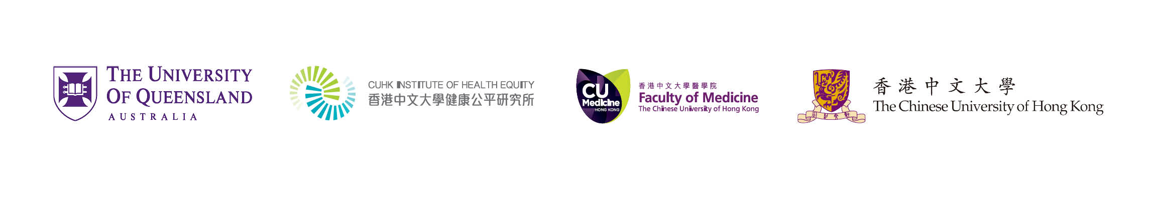 Logos of UK, the CUHK Institute of Health Equity, CUHK Faculty of Medicine and The Chinese University of Hong Kong.
