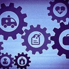 interlocking cogs with health icons