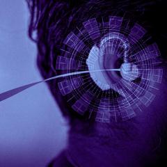 hearing aid in ear with sound waves